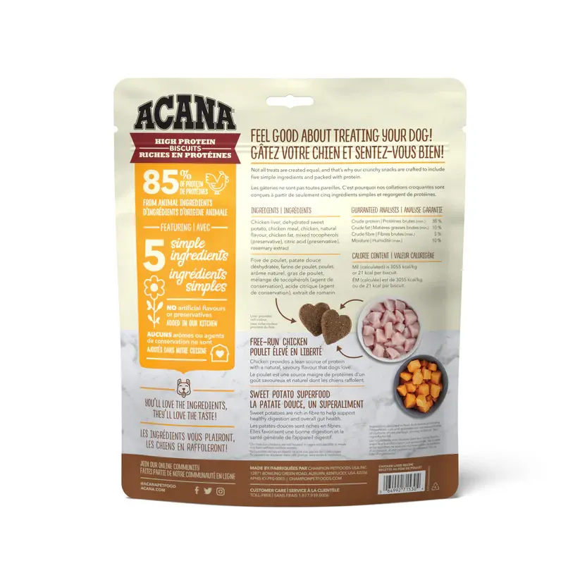 ACANABiscuitsLargeDogCrunchyChickenLiverRecipeBack255gCanada.webp