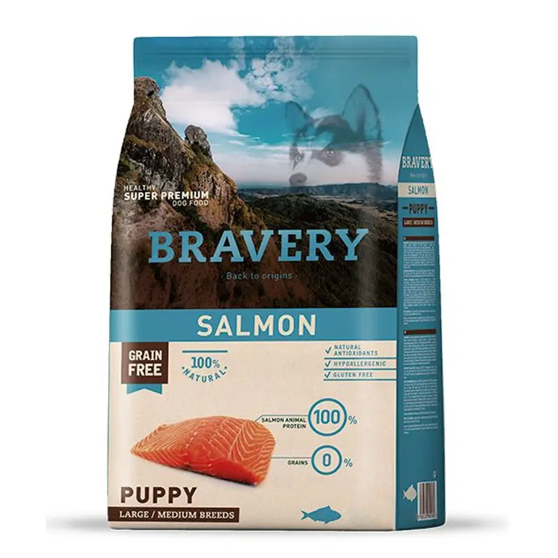 BRAVERY SALMON CACHORRO RAZAS MEDIANAS Y GRANDES. PRESENTACIÓN 4 KG 