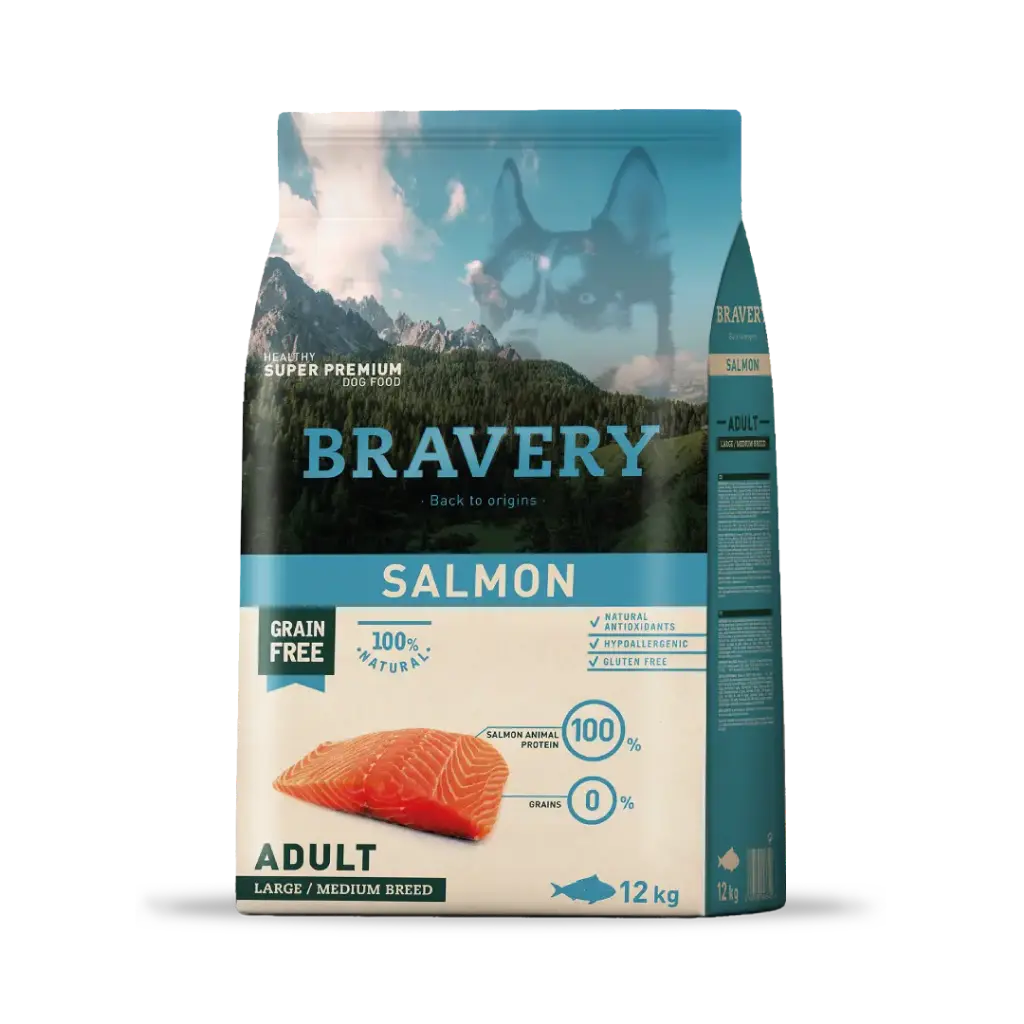 BRAVERY SALMON ADULTO RAZAS MEDIANAS Y GRANDES. PRESENTACIÓN 12 KG 