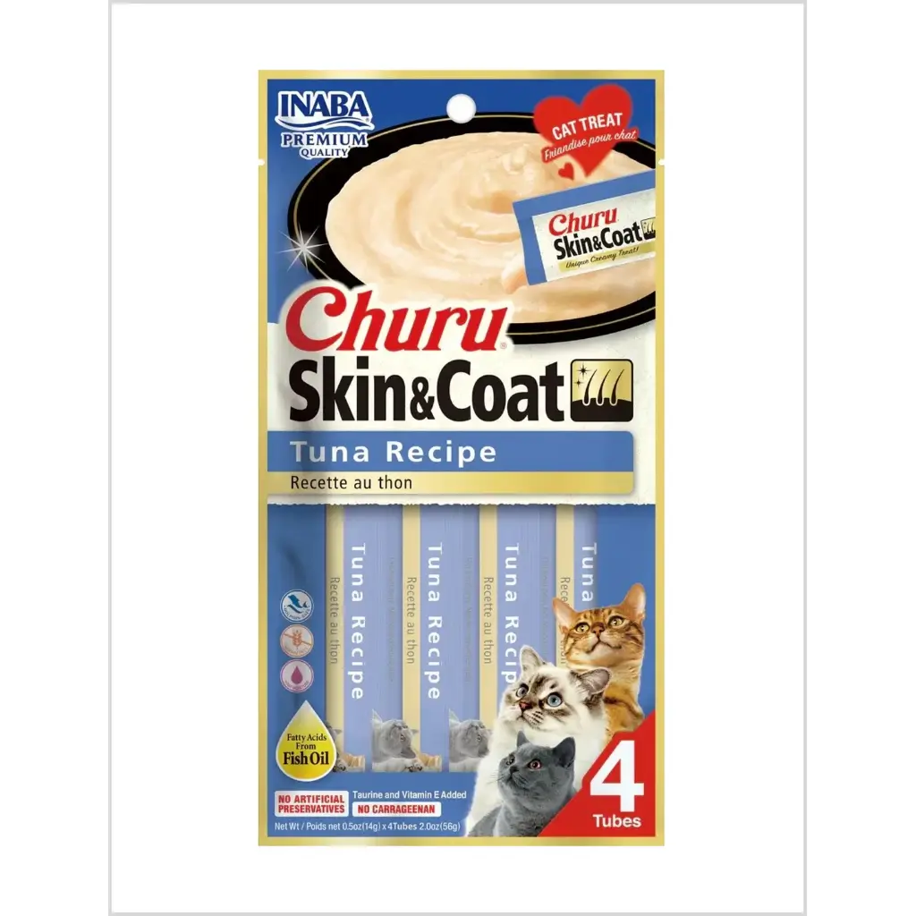 CHURU PARA GATO SKIN & COAT SABOR ATÚN. PRESENTACIÓN 4 UN DE 56 GRS 