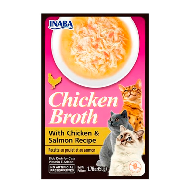 CHURU BROTH PARA GATO SABOR POLLO CON SALMON. PRESENTACIÓN DE 50 GRS 