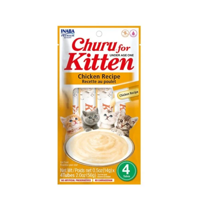 CHURU PARA GATO BEBÉ SABOR POLLO. PRESENTACIÓN 4 UN DE 50 GRS