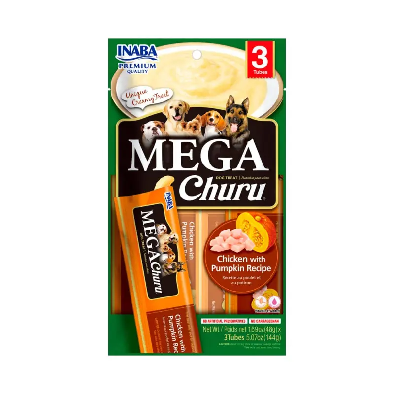 MEGA CHURU PARA PERRO. SABOR POLLO CON ZAPALLO. PRESENTACIÓN 3 UN