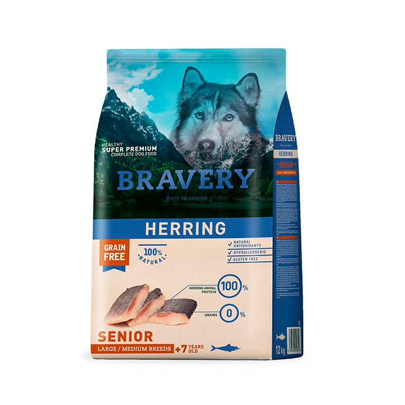 BRAVERY HERRING RAZAS MEDIANAS Y GRANDES SENIOR. PRESENTACIÓN 4 KG
