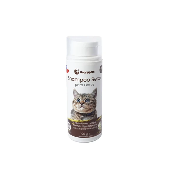 SHAMPOO SECO PARA GATO_VAINILLA. PRESENTACIÓN 100 GRS HAPPY PETS  