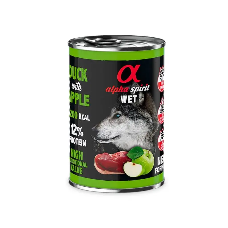 ALPHA SPIRIT PATO CON MANZANA. PRESENTACIÓN 400 GRS