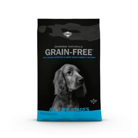 DIAMOND NATURALS LIBRE DE GRANOS PARA PERRO PESCADO BLANCO Y PATATA DULCE. PRESENTACIÓN 12,7 KG