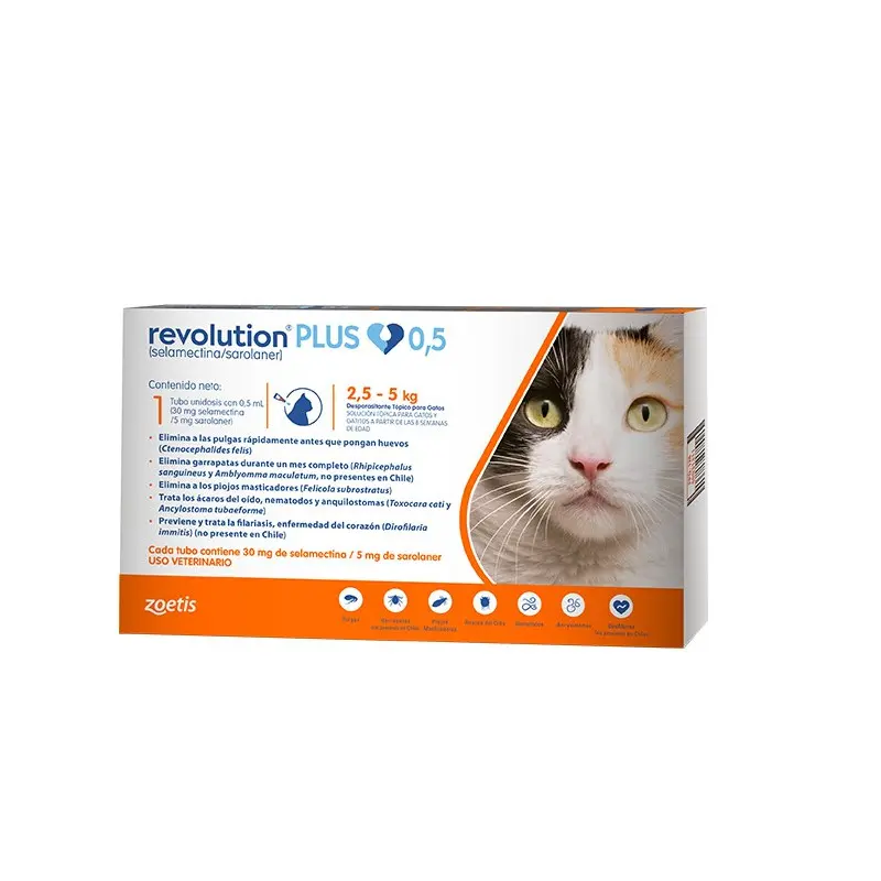REVOLUTION PLUS (SELAMECTINA/SAROLANER)_GATO ENTRE 2,5 KG Y 5 KG. PRESENTACIÓN 0,5 ML 