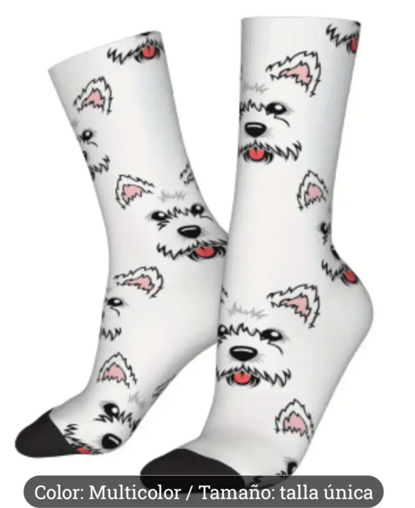 CALCETINES WESTIE FONDO BLANCO. TALLA ÚNICA 