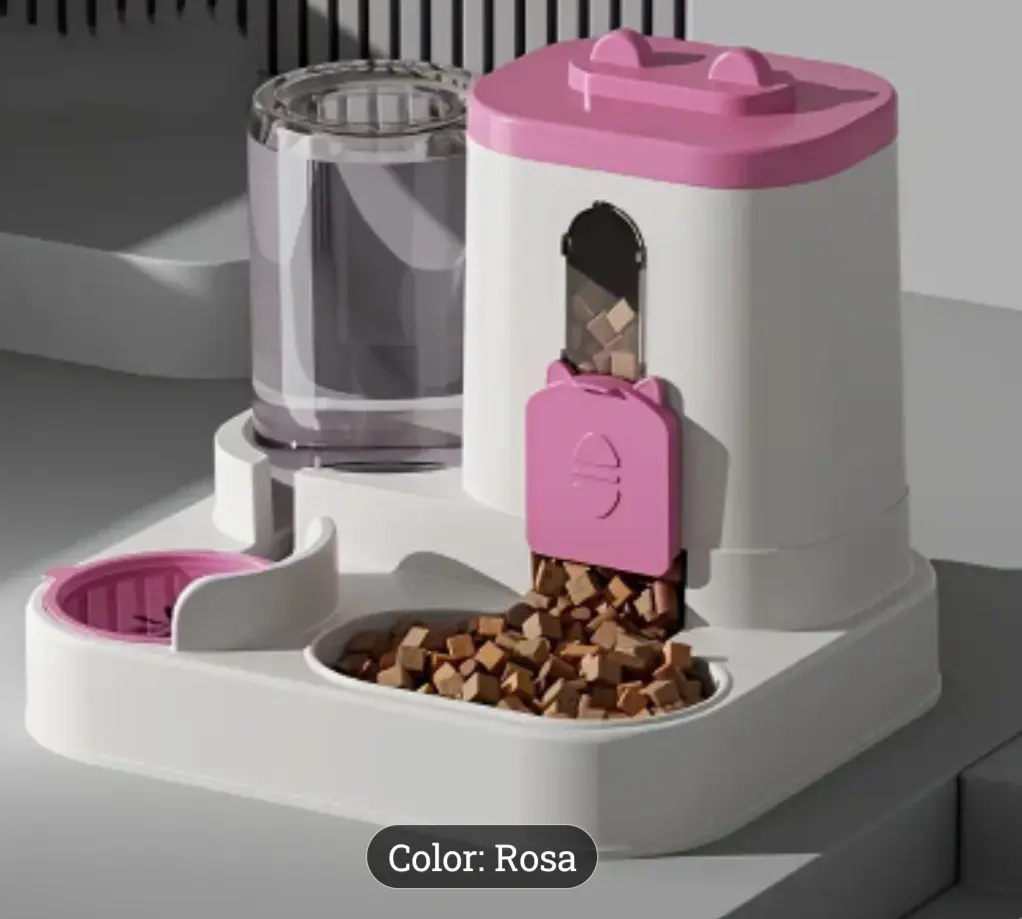 DISPENSADOR AUTOMÁTICO DE COMIDA Y AGUA PARA GATITOS. COLOR ROSA. 