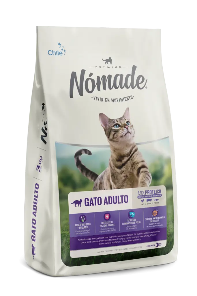 NOMADE GATO ADULTO AVE, CERDO, PESCADO. PRESENTACIÓN 10 KG  