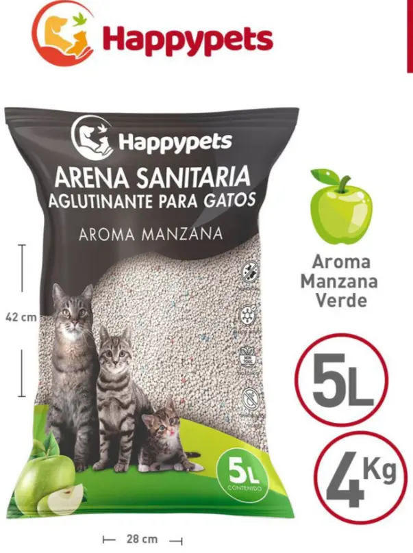ARENA PARA GATOS AROMA MANZANA. PRESENTACIÓN 5 KG 