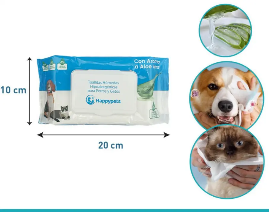 TOALLITAS HÚMEDAS PARA PERRO Y GATO, AROMA ALOE VERA. PRESENTACION 50 UN 