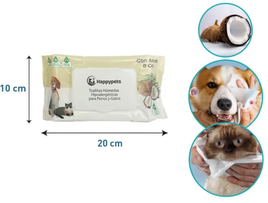 TOALLITAS HÚMEDAS PARA PERRO Y GATO, AROMA COCO. PRESENTACION 50 UN 