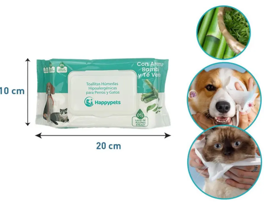 TOALLITAS HÚMEDAS PARA PERRO Y GATO, AROMA BAMBÚ Y TÉ VERDE. PRESENTACION 50 UN 