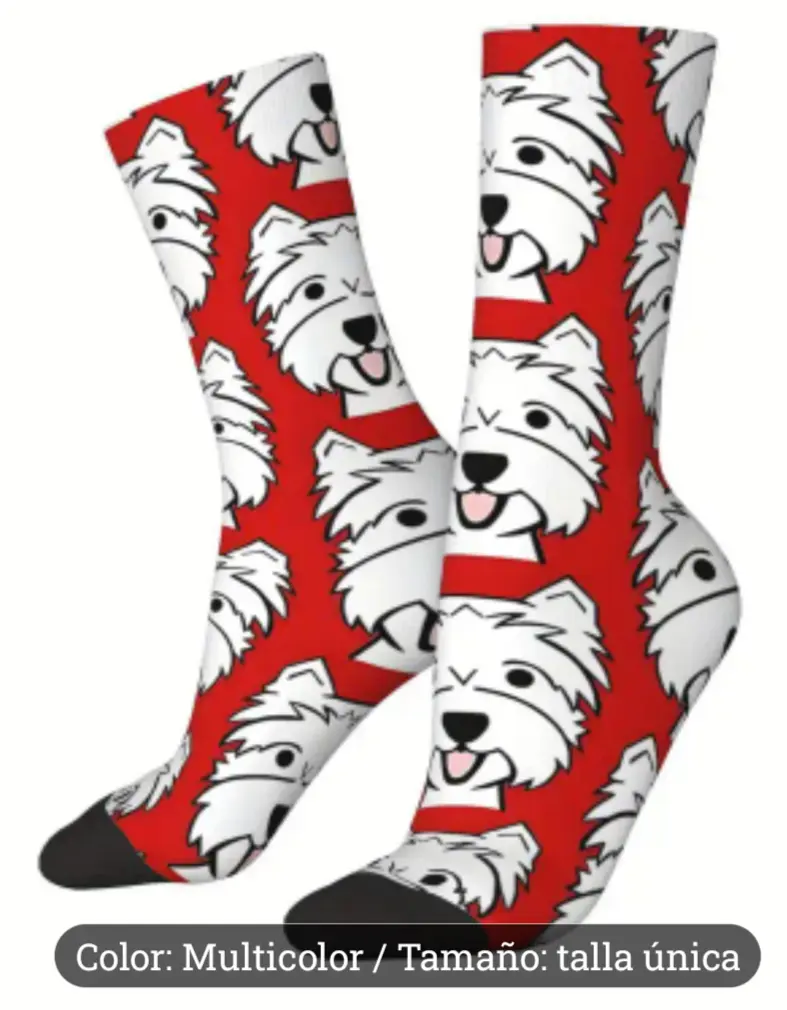 CALCETINES WESTIE FONDO ROJO. TALLA ÚNICA 