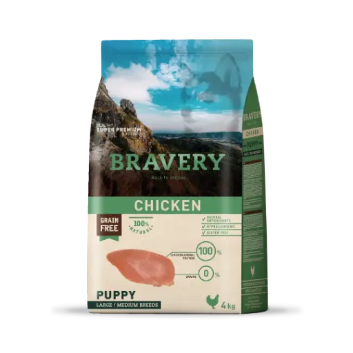 BRAVERY CACHORRO POLLO RAZAS MEDIANAS Y GRANDES. PRESENTACIÓN 4 KG  