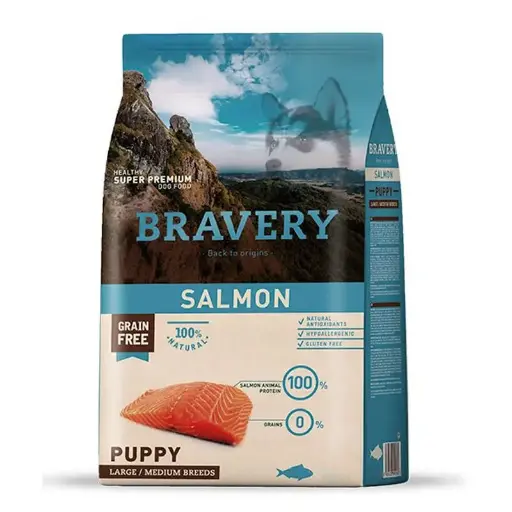 BRAVERY SALMON CACHORRO RAZAS MEDIANAS Y GRANDES. PRESENTACIÓN 4 KG 