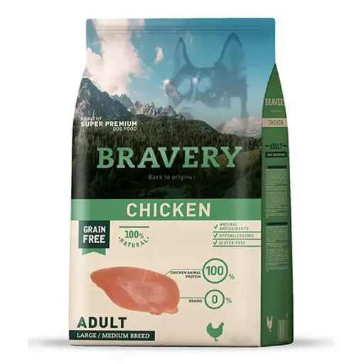 BRAVERY ADULTO POLLO RAZAS MEDIANAS Y GRANDES. PRESENTACIÓN 4 KG