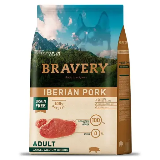 BRAVERY CERDO IBÉRICO ADULTO RAZAS MEDIANAS Y GRANDES. PRESENTACIÓN 4 KG  