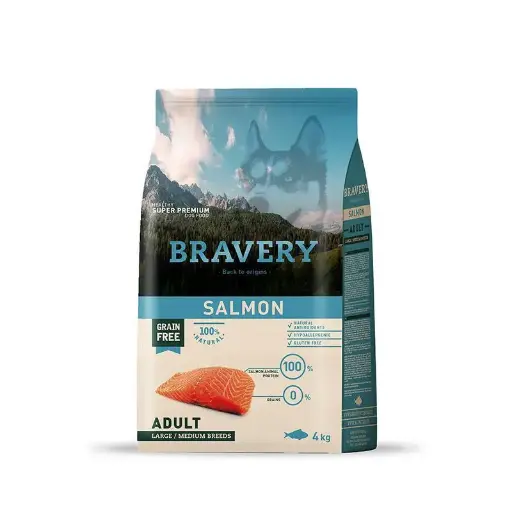 BRAVERY SALMON ADULTO RAZAS MEDIANAS Y GRANDES. PRESENTACIÓN 4 KG  