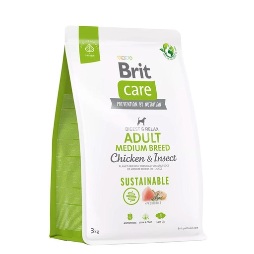 BRIT CARE POLLO E INSECTOS ADULTO RAZAS MEDIANAS.  PRESENTACIÓN 3KG