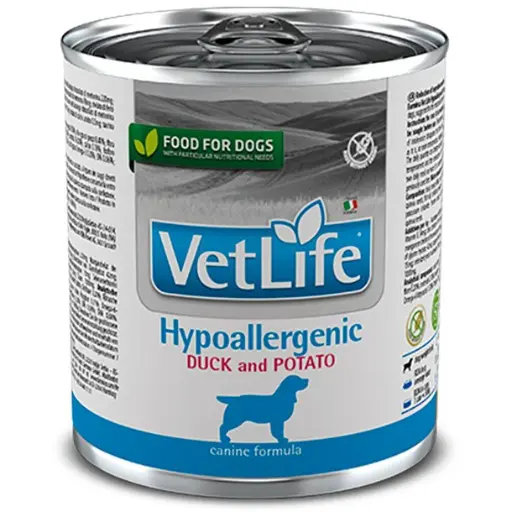 VETLIFE HYPOALLERGENIC PARA PERRO NATURAL DIET PATO & PAPAS. PRESENTACIÓN 300 GRS