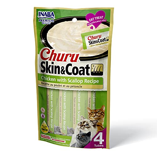 CHURU PARA GATO SKIN & COAT SABOR POLLO CON OSTIÓN. PRESENTACIÓN 4 UN DE 58 GRS