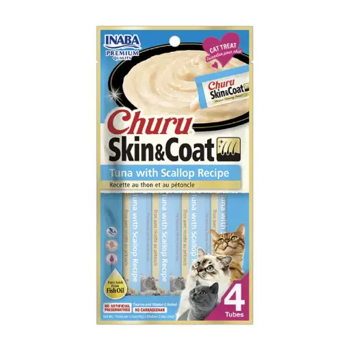 CHURU PARA GATO SKIN & COAT SABOR ATÚN CON OSTIÓN. PRESENTACIÓN 4UN DE 56 GRS