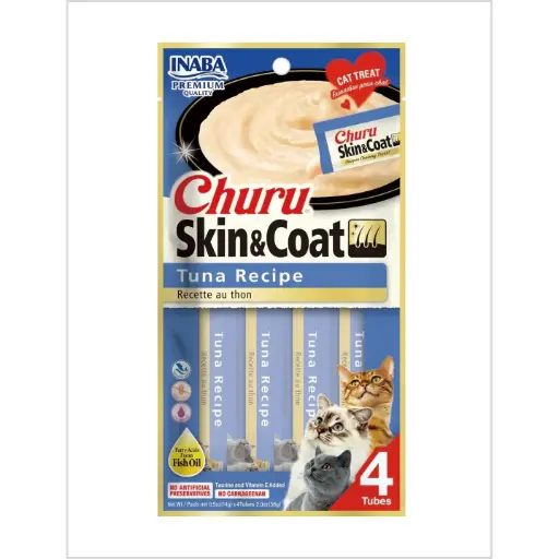 CHURU PARA GATO SKIN & COAT SABOR ATÚN. PRESENTACIÓN 4 UN DE 56 GRS 