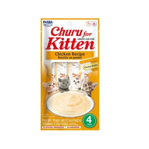 CHURU PARA GATO BEBÉ SABOR POLLO. PRESENTACIÓN 4 UN DE 50 GRS