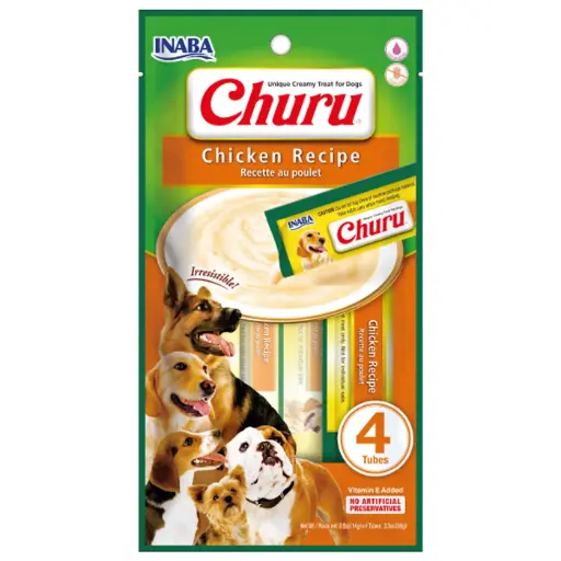 CHURU PARA PERRO SABOR POLLO. PRESENTACIÓN 4 UN 56 GRS