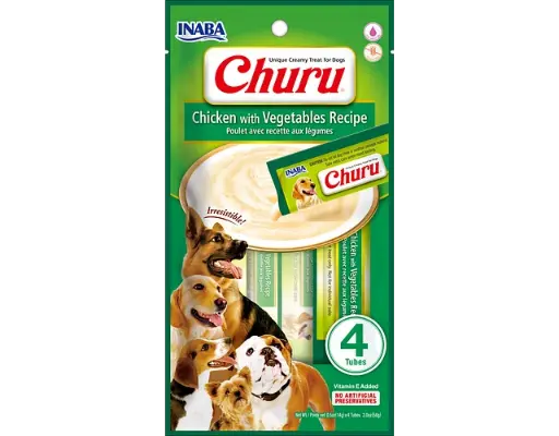 CHURU PARA PERRO SABOR POLLO CON VEGETALES. PRESENTACIÓN 4 UN DE 56 GRS