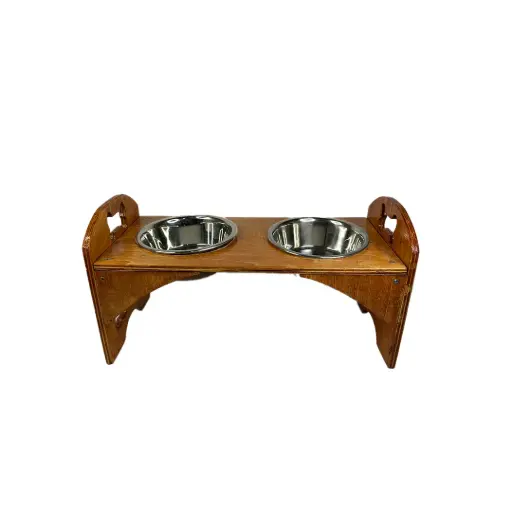 COMEDERO MADERA CON PLATOS METALICOS TEJIDO