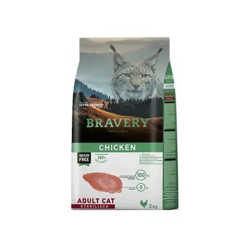BRAVERY POLLO GATOS ADULTOS ESTERILIZADOS. PRESENTACIÓN 2 KG