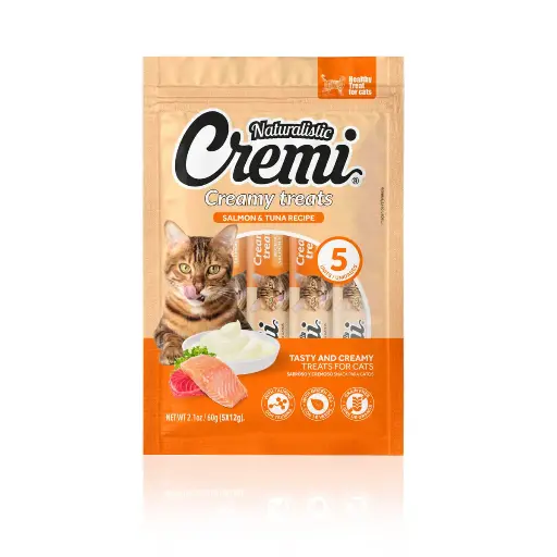 CREMI PARA GATO_ SABOR SALMÓN Y ATÚN. PRESENTACIÓN 5 UN
