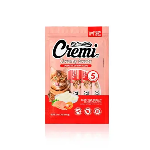 CREMI PARA GATO SABOR SALMON Y CAMARON. PRESENTACIÓN 5 UN