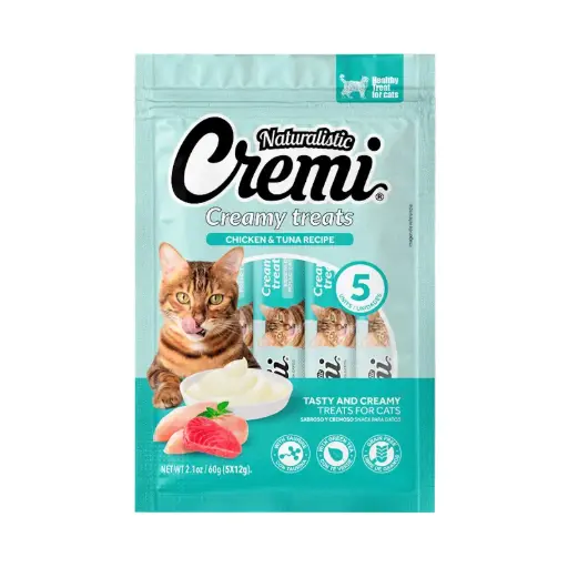 CREMI PARA GATO_SABOR POLLO Y ATUN. PRESENTACIÓN 5 UN