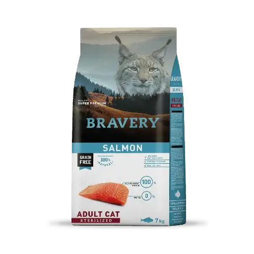 BRAVERY SALMON GATOS ADULTOS ESTERILIZADOS. PRESENTACIÓN 7 KG