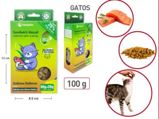 GALLETA GATO SALMON CON HIERVA GATERA. PRESENTACIÓN 100 GRS