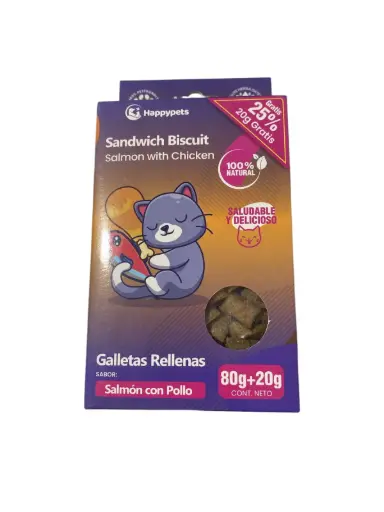 GALLETA GATO SALMON CON POLLO. PRESENTACIÓN 100 GRS