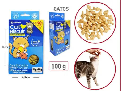 GALLETA GATO SALMON CON POLLO. PRESENTACIÓN 100 GRS