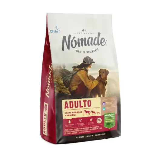 NOMADE PERRO ADULTO_VACUNO Y POLLO_RAZAS MEDIANAS Y GRANDES. PRESENTACIÓN 20 KG