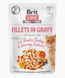 BRIT CARE GATOS FILETES EN SALSA PAVO & SALMON PRESENTACION 85 G