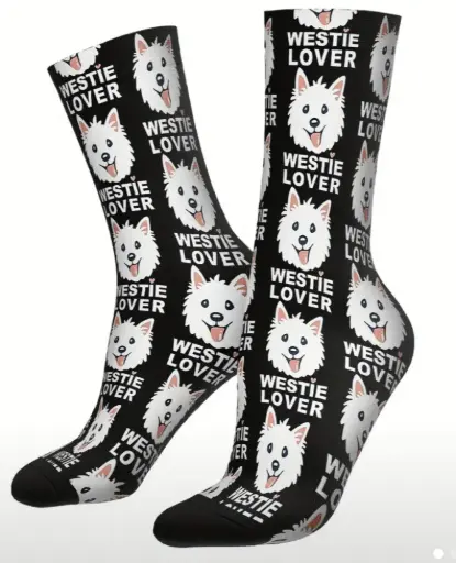 CALCETINES WESTIE FONDO NEGRO_DISEÑO2. TALLA ÚNICA