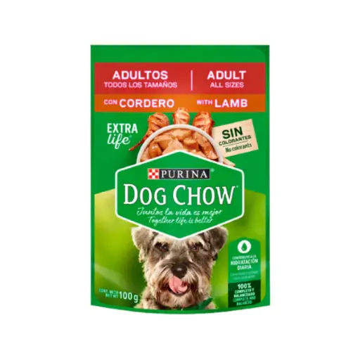 DOG CHOW ADULTO SABOR CORDERO. PRESENTACIÓN 100 GRS