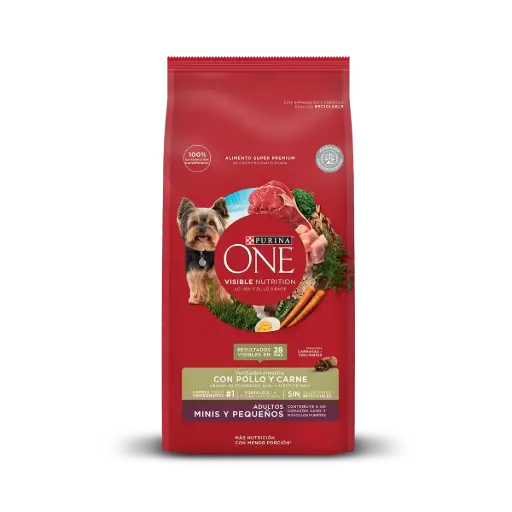 PURINA ONE PARA PERO ADULTO TAMAÑO MINIS Y PEQUEÑOS SABOR CARNE. PRESENTACIÓN 2 KG