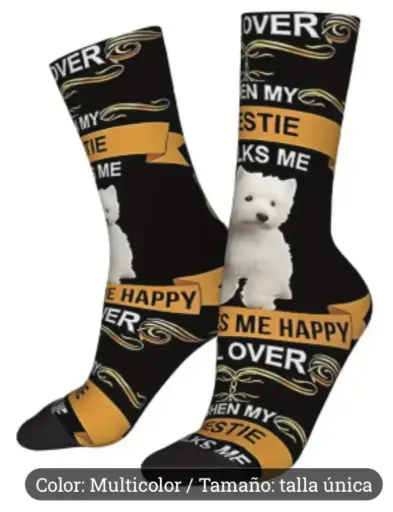 CALCETINES WESTIE FONDO NEGRO_DISEÑO1. TALLA ÚNICA